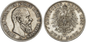 PREUSSEN. Friedrich III., 1888. J. 98, EPA 2/37&nbsp;&nbsp; 
 2 Mark 1888.
vz - St