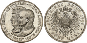 SACHSEN. Friedrich August III., 1904-1918. J. 139, EPA 5/47&nbsp;&nbsp; 
 5 Mark 1909, Universität Leipzig.
f. St