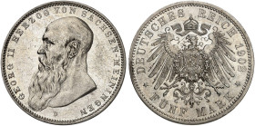 SACHSEN - MEININGEN. Georg II., 1866-1914. J. 153a, EPA 5/53&nbsp;&nbsp; 
 5 Mark 1902, Kopf mit langem Bart.
f. vz / vz+