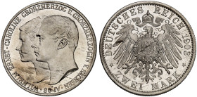 SACHSEN - WEIMAR - EISENACH. Wilhelm Ernst, 1901-1918. J. 158, EPA 2/66&nbsp;&nbsp; 
 2 Mark 1903, zur Hochzeit mit Caroline.
winz. Kr., PP