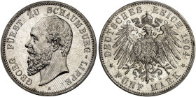 SCHAUMBURG - LIPPE. Georg, 1893-1911. J. 165, EPA 5/57&nbsp;&nbsp; 
 5 Mark 1904.
Prachtexemplar !
PCGS MS 64, f. St