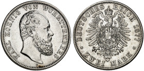 WÜRTTEMBERG. Karl, 1864-1891. J. 172, EPA 2/73&nbsp;&nbsp; 
 2 Mark 1877.
vz