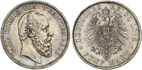 WÜRTTEMBERG. Karl, 1864-1891. J. 173, EPA 5/59&nbsp;&nbsp; 
 Ein zweites Exemplar.
Prachtexemplar !
St