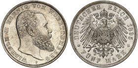 WÜRTTEMBERG. Wilhelm II., 1891-1918. J. 176, EPA 5/60&nbsp;&nbsp; 
 5 Mark 1895.
in dieser Erhaltung sehr selten !
winz. Kr., f. St