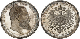 WÜRTTEMBERG. Wilhelm II., 1891-1918. J. 176, EPA 5/60&nbsp;&nbsp; 
 5 Mark 1908.
in dieser Erhaltung sehr selten !
PP