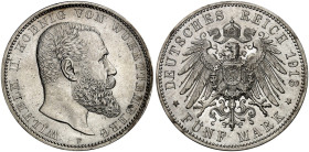 WÜRTTEMBERG. Wilhelm II., 1891-1918. J. 176, EPA 5/60&nbsp;&nbsp; 
 5 Mark 1913.
winz. Kr., f. St