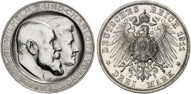 WÜRTTEMBERG. Wilhelm II., 1891-1918. J. 177a, EPA 3/36&nbsp;&nbsp; 
 3 Mark 1911, zur Silberhochzeit mit Charlotte.
St / PP