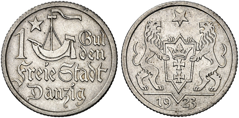 FREIE STADT DANZIG. J. D 7, EPA D 11&nbsp;&nbsp; 
 1 Gulden 1923, Danziger Kogg...