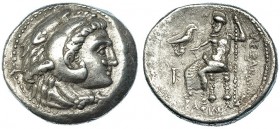 MACEDONIA. Alejandro III. Citium. Tetradracma (324-320 a.C.). R/ Zeus entronizado a izq. con cetro y águila, a la izq.: KT. AR 17,03 g. PRC-3107. MBC+...