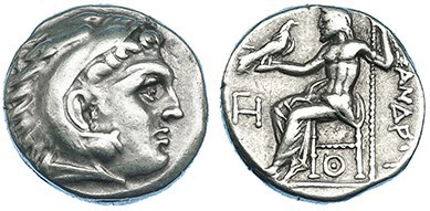 MACEDONIA. Alejandro III. Lampsacus (328-323 a.C.). Dracma. R/ Monograma en el c...