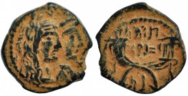 NABATEA. Aretas IV y Shaqilath. Unidad (9 a.C.- 40 d.C.). Petra. R/ Cornucopias cruzadas. AE 4,43 g. BMC-14/22. Pátina verde terrosa. MBC.