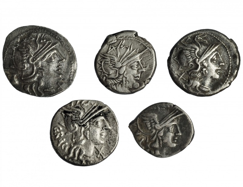 Lote de 5 denarios diferentes. Anónimo, Antestia, Pinaria, Plutia y Pompeia. Cal...