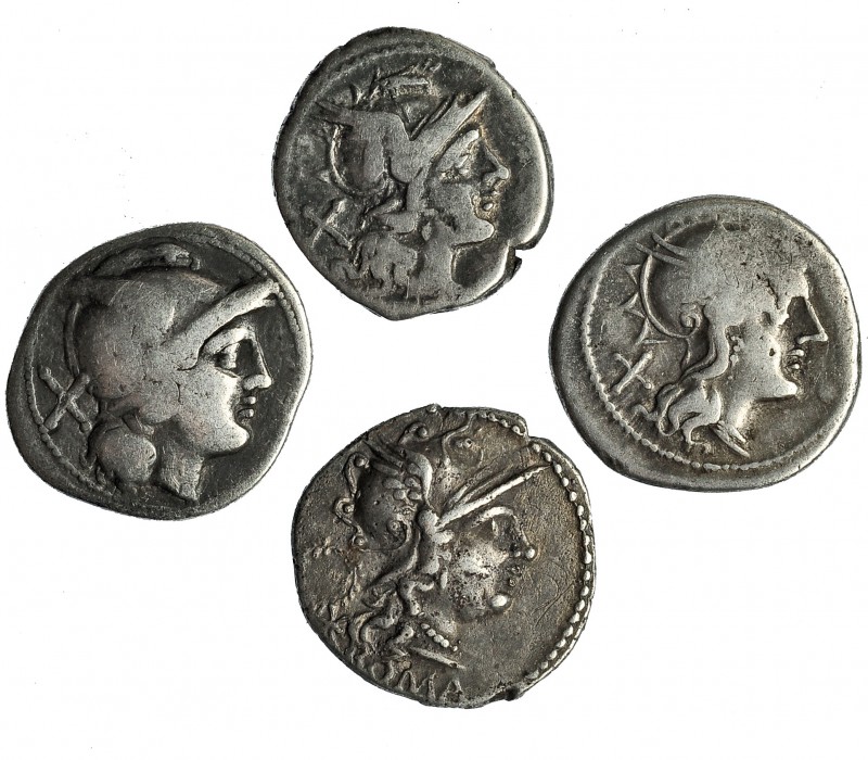 Lote de 4 denarios diferentes. Anónimo, Atilia, Pinaria y Servilia. De BC a MBC-...