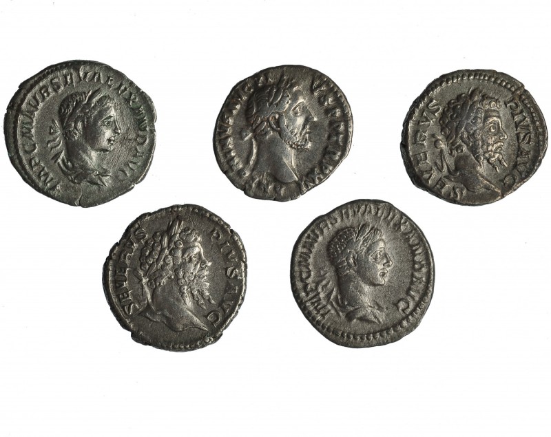 Lote de 5 denarios diferentes. Antonino Pío, Septimio Severo (2) y Alejandro Sev...