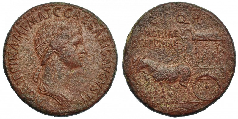 AGRIPINA MADRE, hija de Agripa y Julia y esposa de Germánico. Sestercio. Roma (4...