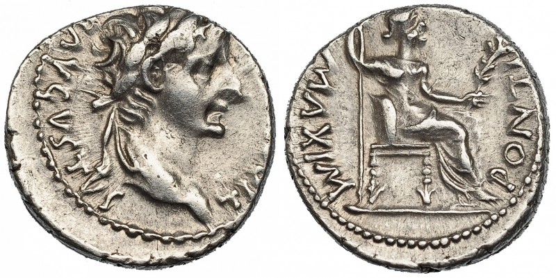 TIBERIO. Denario. Lugdunum (36-37 d.C.). A/ Busto laureado a der. R/ Livia senta...