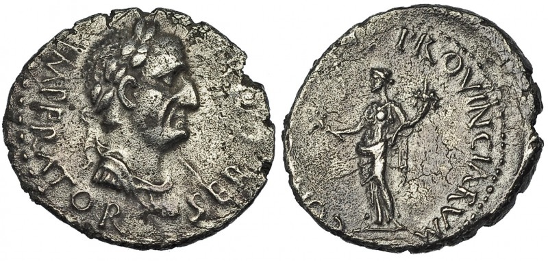 GALBA. Denario. Tarraco (68). A/ Cabeza laureada a der.; SER. GALBA IMPERATOR. R...