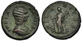 JULIA DOMNA, esposa de Septimio Severo. As. Roma (196-211). A/ IVLIA AVGVSTA. R/ La Alegría con palma y cornucopia; HILARITAS, S.C. RIC-877. CH-74. Pá...