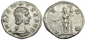 JULIA MAESA, abuela de Heliogábalo. Denario. Roma (218-220). R/ Juno a izq. con pátera y cetro. RIC-254. CH-16. MBC.