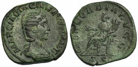 OCTACILIA SEVERA, esposa de Filipo I. Sestercio. Roma (244-249). R/ La Concordia sentada a izq. con pátera y doble cornucopia; CONCORDIA AVGG., S.C. R...