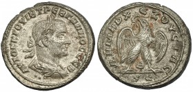TREBONIANO GALLO. Tetradracma. Antioquía (251-253). R/ Águila explayada con cabeza a izq. 8 entre las patas. PRIEUR-658. R.B.O. EBC-.