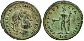 MAXIMIANO. Follis. Cyzicus, E (295-296). R/ GENIO POPVLI ROMANI. RIC-10b. Pátina verde. MBC.
