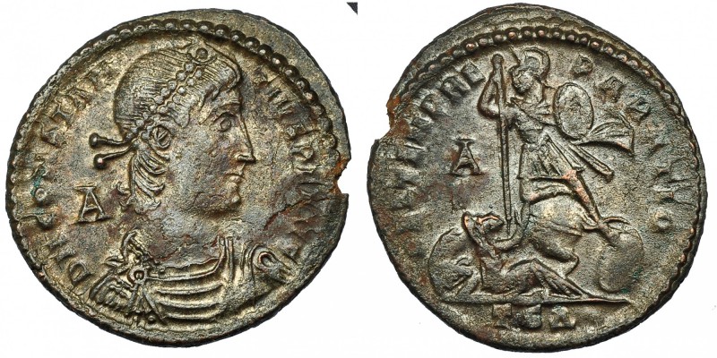 CONSTANCIO II. Follis. Tesalónica (351-355) . A/ Marca: letra A. R/ A en el camp...