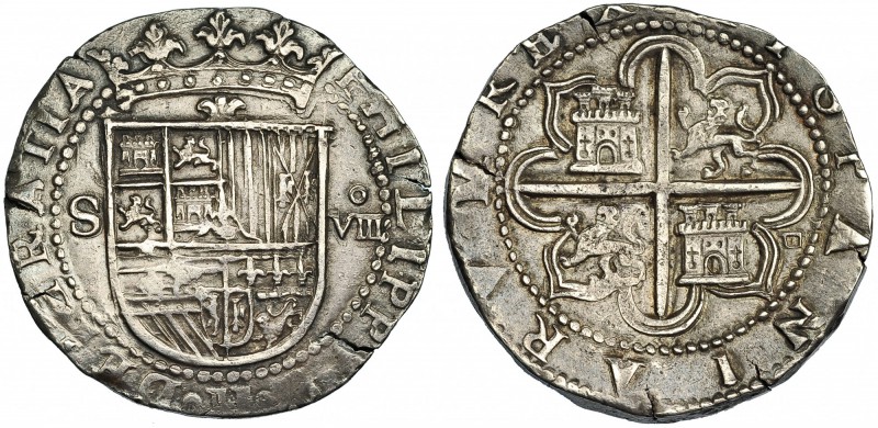 8 reales. S/F. Sevilla. D cuadrada. CA-235. Pequeñas grietas. MBC+.