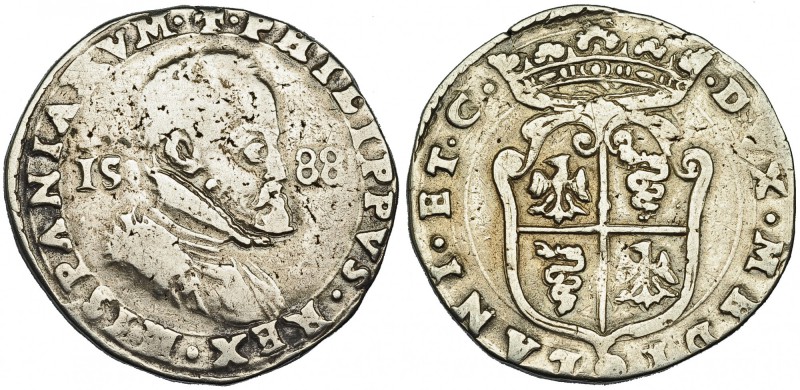 1/2 ducatón. 1588. Milán. CRIPPA-26/C-3. Leve plata agria. MBC-.