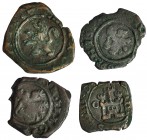 Lote de 4 monedas de 4 maravedís. A martillo. Cuenca, 1624; Granada, fecha no visible; Segovia, 1622; Toledo, 1622. MBC-/MBC.