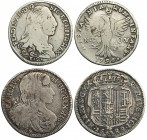 Lote de 2 monedas de Nápoles. Tari, Carlos II, 1689; 2 tari, Fernando de Nápoles, 1796. BC+/MBC-.