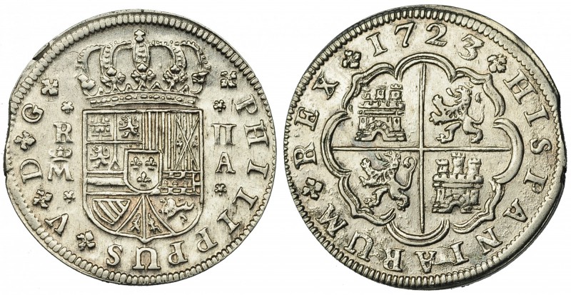 2 reales. 1723. Madrid. A. VI-634. Leve final de plancha. MBC+/EBC-.