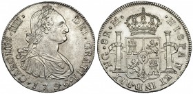 8 reales. 1796. Guatemala. M. VI-737. MBC+. Escasa.