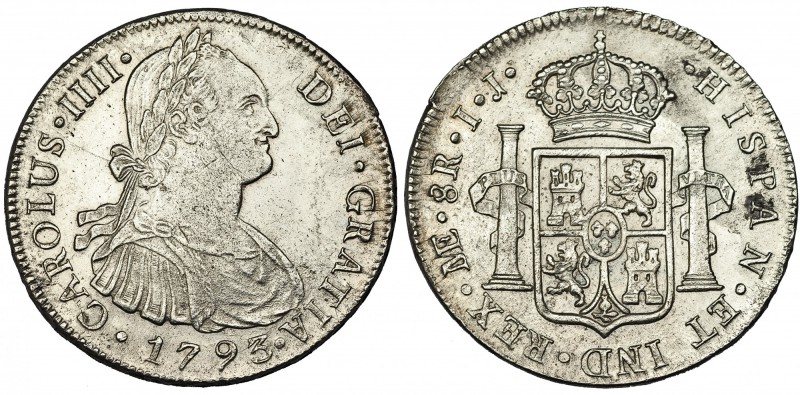 8 reales. 1793. Lima. IJ. VI-755. Oxidaciones limpiadas. MBC+.