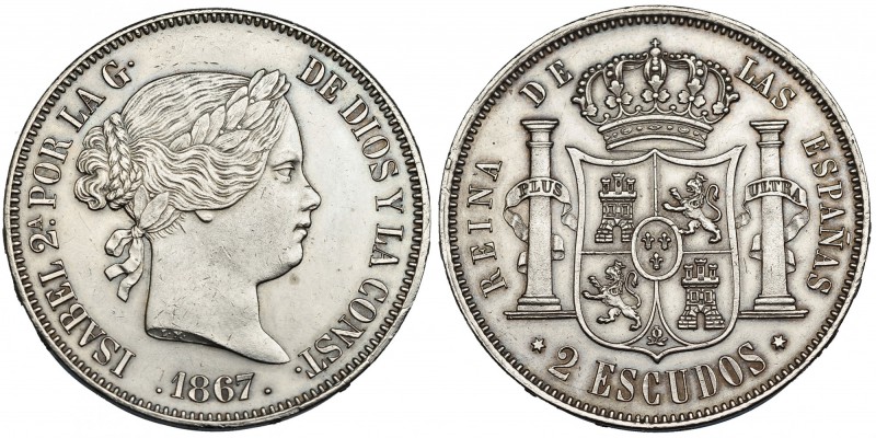 2 escudos. 1867. Madrid. VI-538. EBC-.