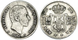 10 centavos de peso. 1882. Manila. VII-53. MBC-.