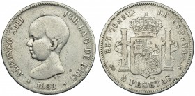 5 pesetas. 1888*- - . Madrid. MSM. VII-177. Rayitas. BC+. Muy escasa.