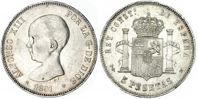 5 pesetas. 1891*18-91. Madrid, PGM. VII-182. Pequeñas marcas. EBC-.