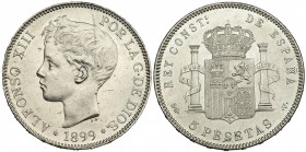5 pesetas. 1899*18-99. Madrid. SGV. VII-191. Rayita en anv. B.O. SC.