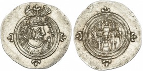 IMPERIO SASÁNIDA. KHUSRO II (591-628). Dracma. YAYY. AR 4,13 g. EBC-.