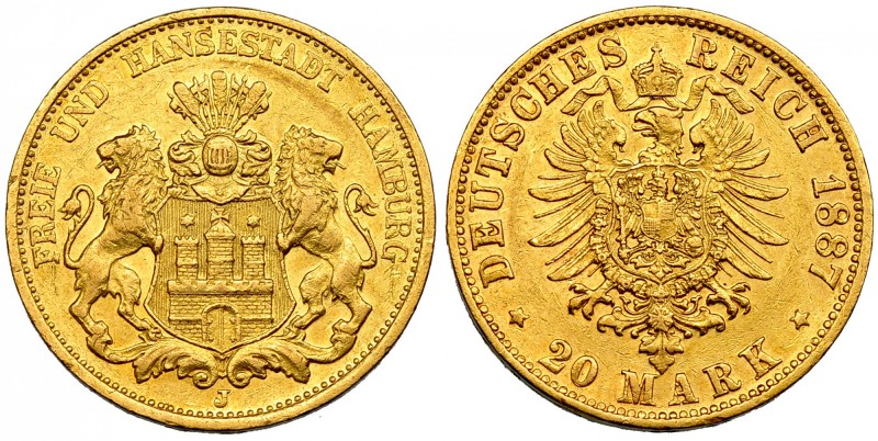 ALEMANIA. 20 marcos. 1887. Hamburgo. KM-289. EBC-.