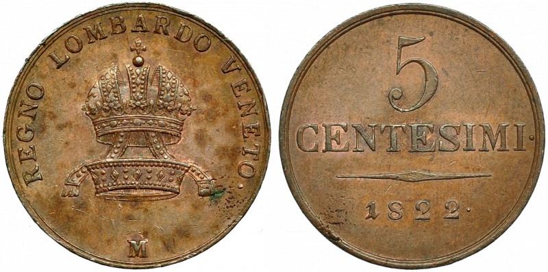 ESTADOS ITALIANOS. Lombardía-Veneto. 5 centesimi. 1822. M. PAGANI-158. Porosidad...