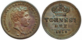 ESTADOS ITALIANOS. Fernando II de Borbón. Dos Tornes I. 1842. Nápoles. C-145a. Pequeñas marcas. MBC+.