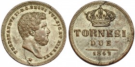 ESTADOS ITALIANOS. Nápoles. Fernando II de Borbón. 2 tornesi. 1842. GIGANTE-250. Grieta. R.P.O. MBC+.