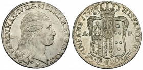 ESTADOS ITALIANOS. Fernando IV de Nápoles. 120 granos. 1798. Nápoles. AP. Rayitas de ajuste. EBC-.