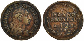 ESTADOS ITALIANOS. Fernando IV de Nápoles.Grano. 1792. C-39. MBC-/MBC.