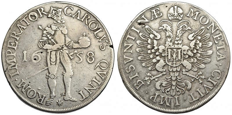 FRANCIA. Besansón. Taler. 1658. A nombre de Carlos V. DAV-5070. Pequeños defecto...