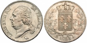 FRANCIA. 5 francos. Luis XVIII. 1823. A. KM-711.1. Oxidaciones limpiadas. EBC.