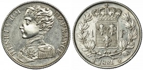 FRANCIA. Enrique V (pretendiente). Franco. 1831. Canto estriado. KM-PT28.2. Limpiada. EBC.