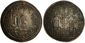 HUNGRÍA. STEPHAN IV (1162-1163). Bronce. A/ Bella II y Stephan IV sentados. R/ María sentada con el niño, Santa María. CNH-98. MBC+/MBC.